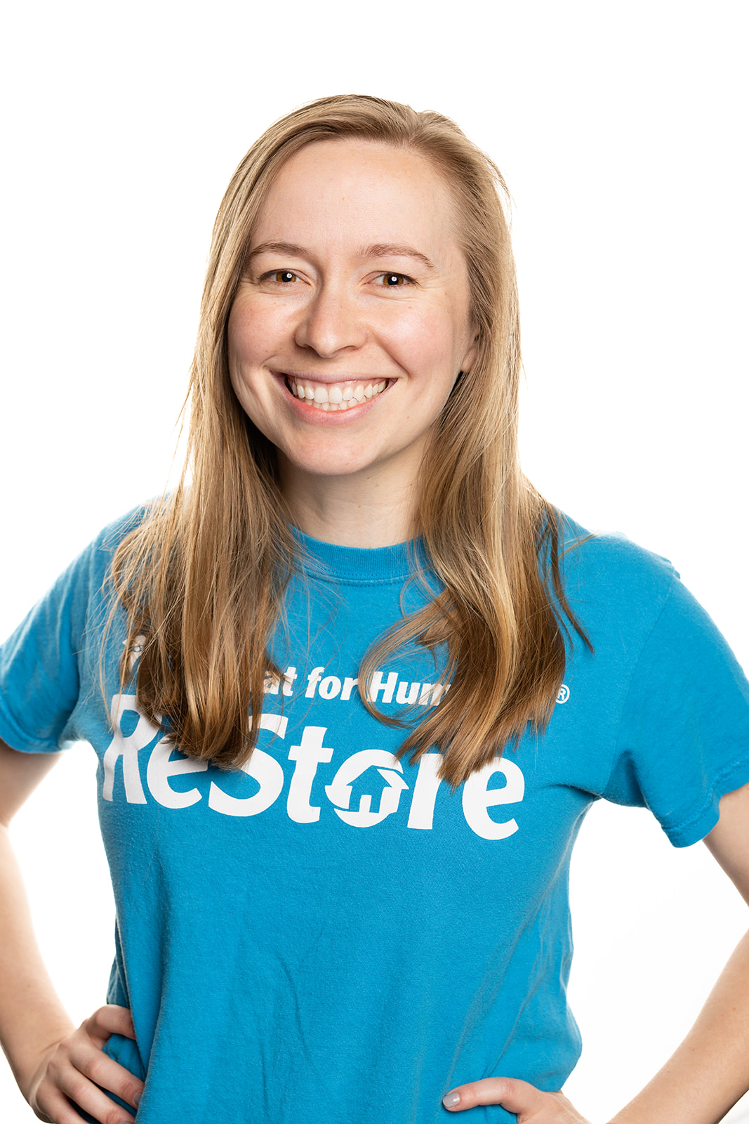 Jocelyn in teal ReStore t-shirt