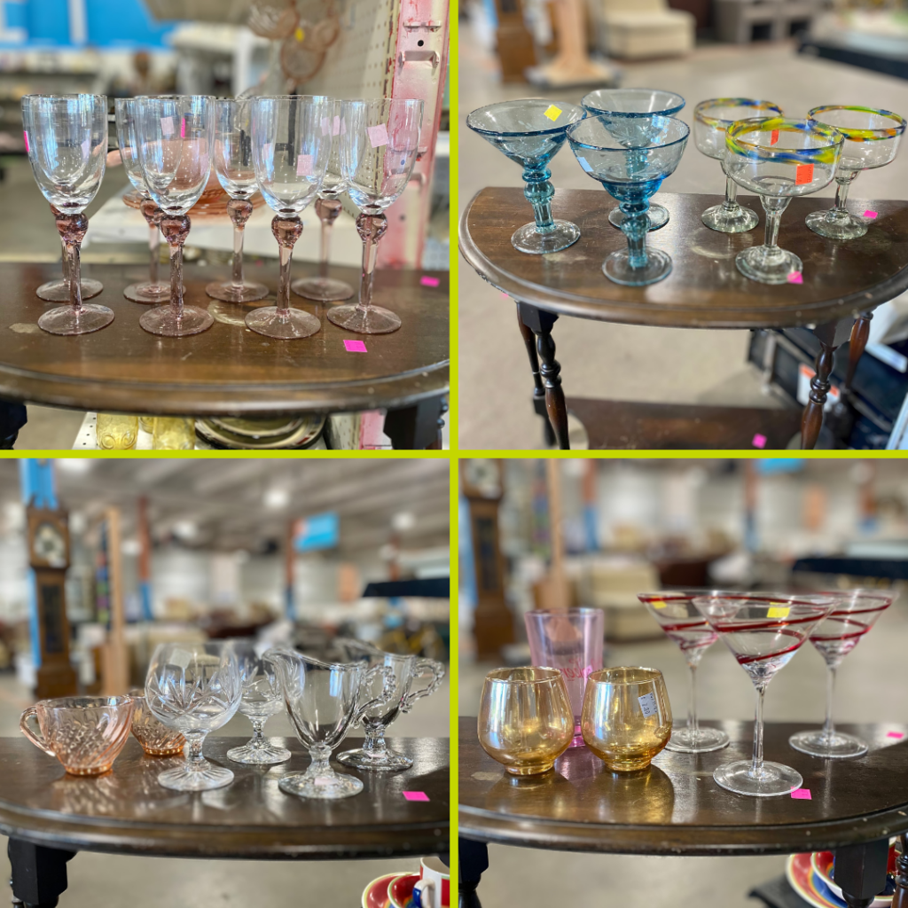 4 images of stemware in different colors