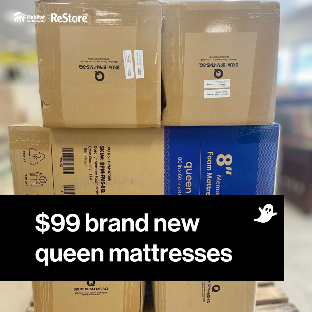 Image of Queen mattresses in boxes with $99 brand new in black box